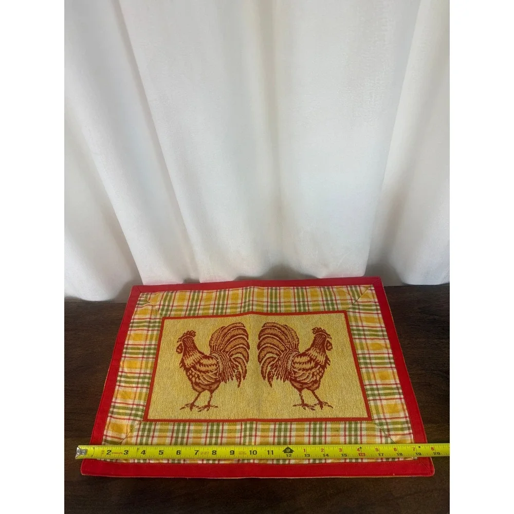 VTG Set of FOUR Red Yellow Plaid Rooster Tapestry‎ Placemats 19